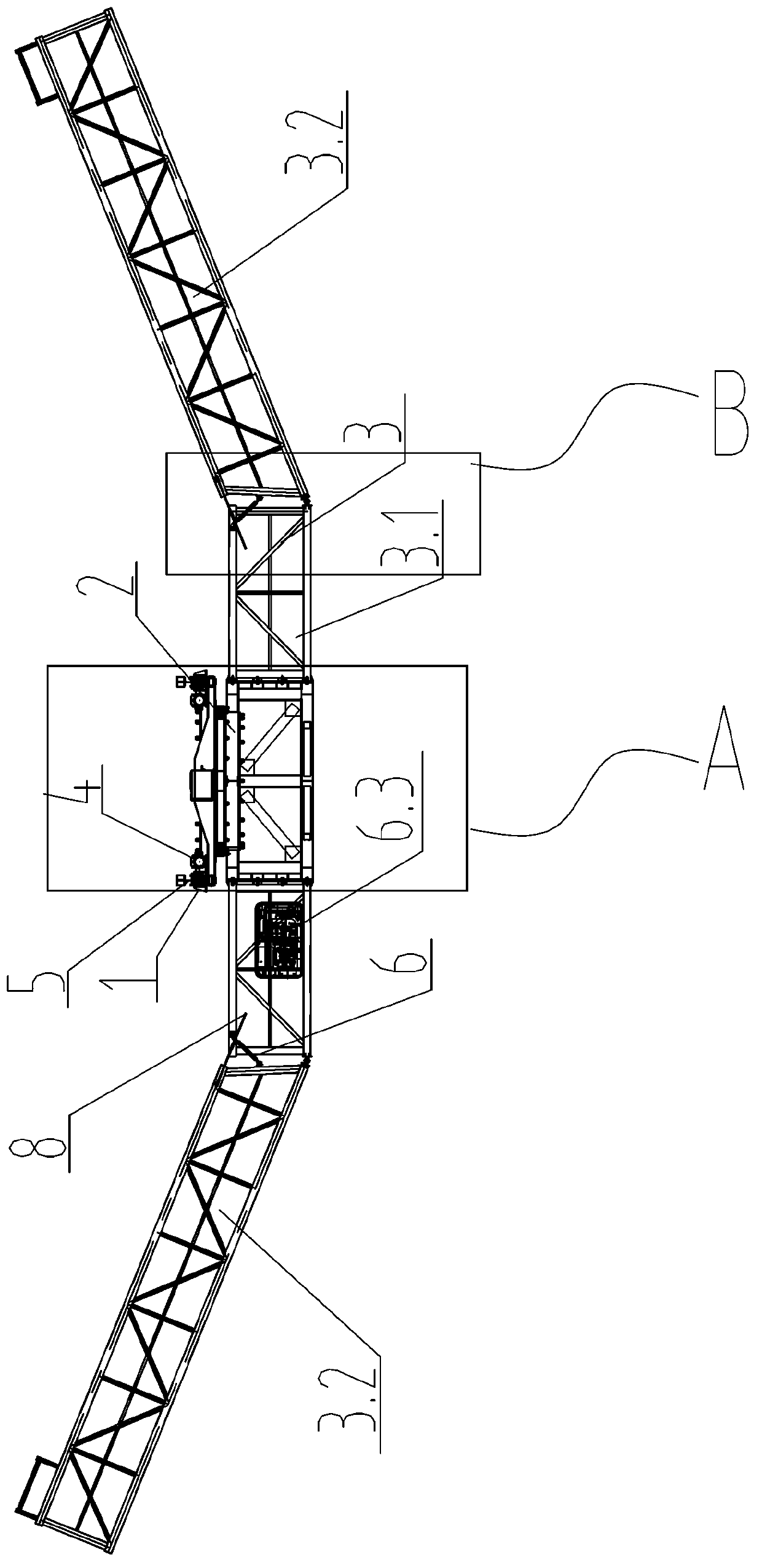 Total-length traveling rotary pile-passing beam bottom inspection vehicle system