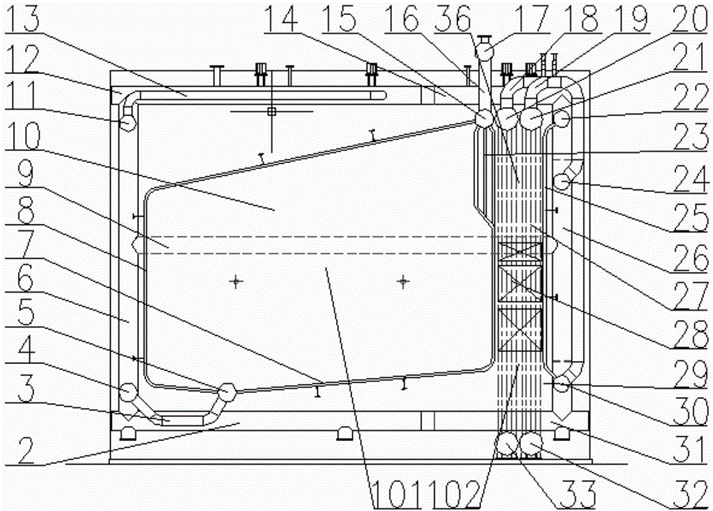 Fuel oil and fuel gas angle pipe boiler structure for strengthening convection pipe screen through needle fins