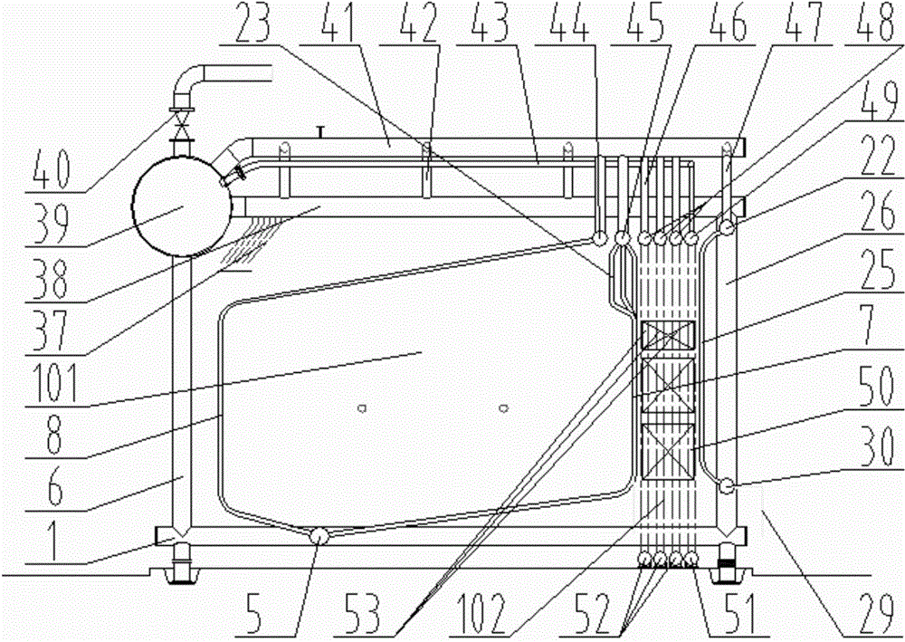 Fuel oil and fuel gas angle pipe boiler structure for strengthening convection pipe screen through needle fins