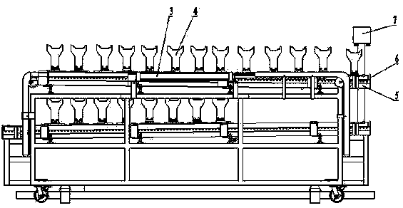 Spacing device of equipment for delivering welding workpieces in circulating manner