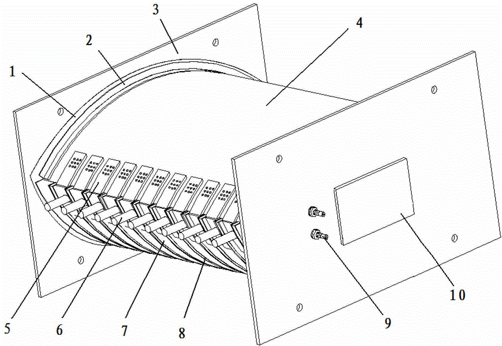 Strength testing device and testing method for fuselage wall plate under action of combined loads