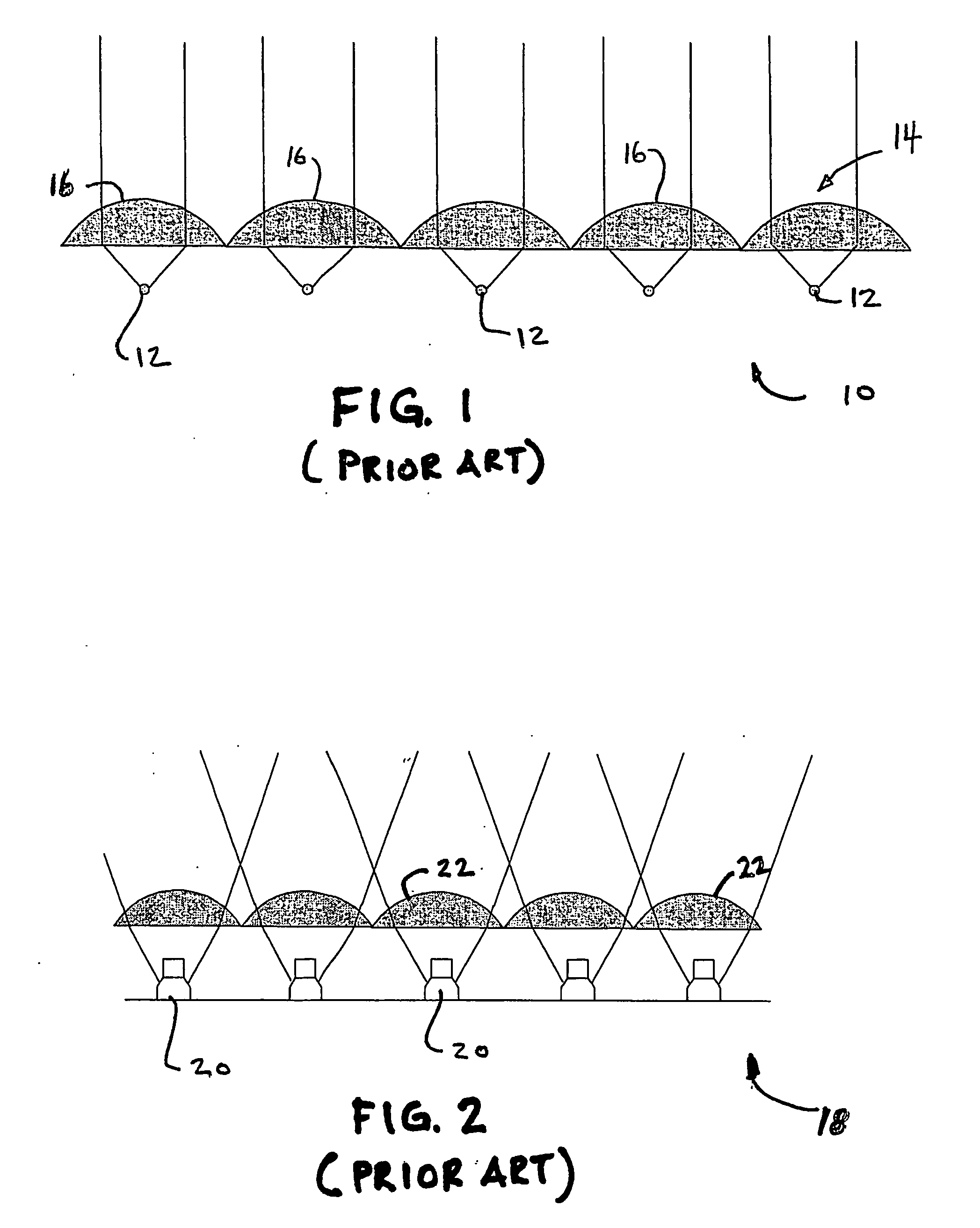 Collection optics for led array with offset hemispherical or faceted surfaces