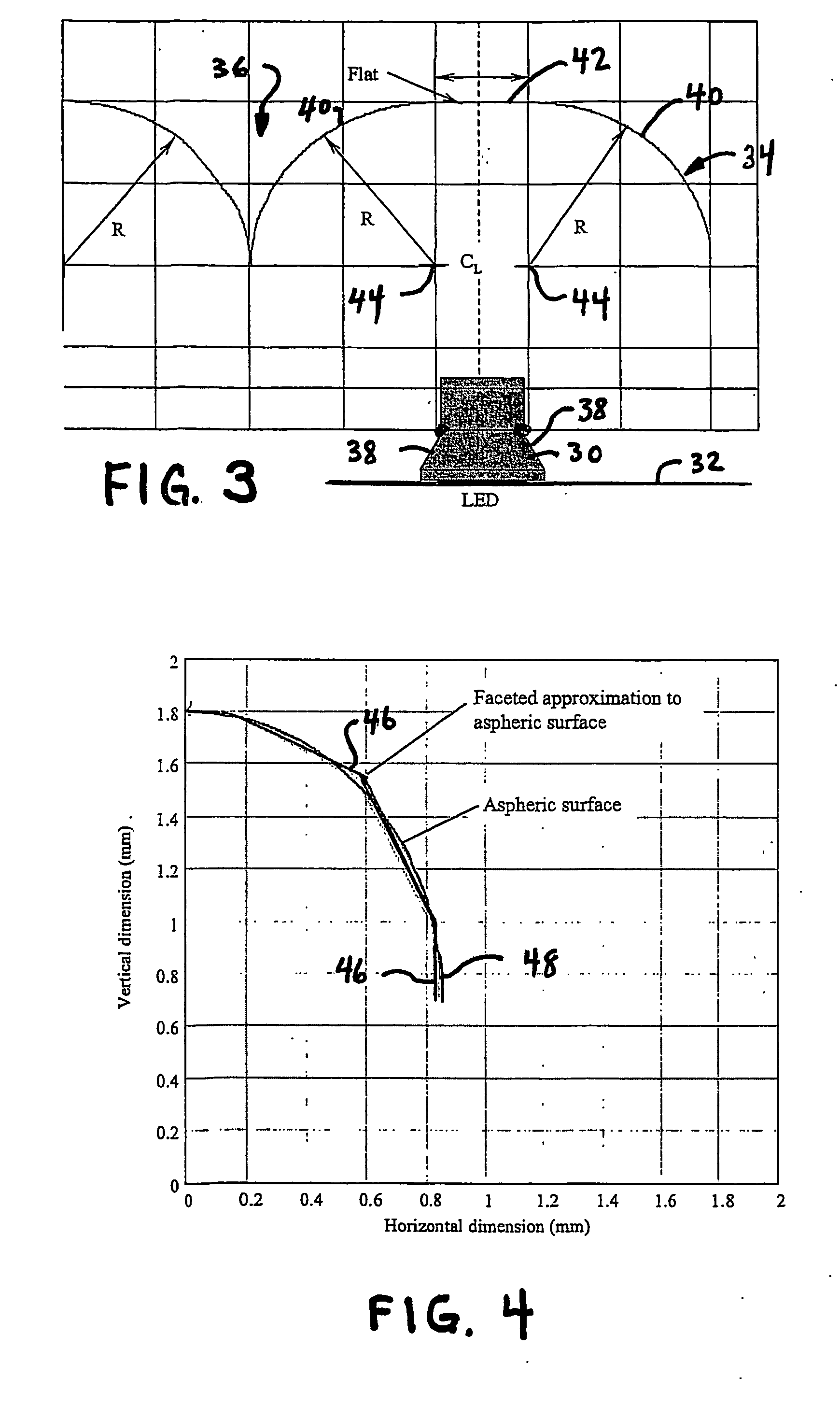 Collection optics for led array with offset hemispherical or faceted surfaces