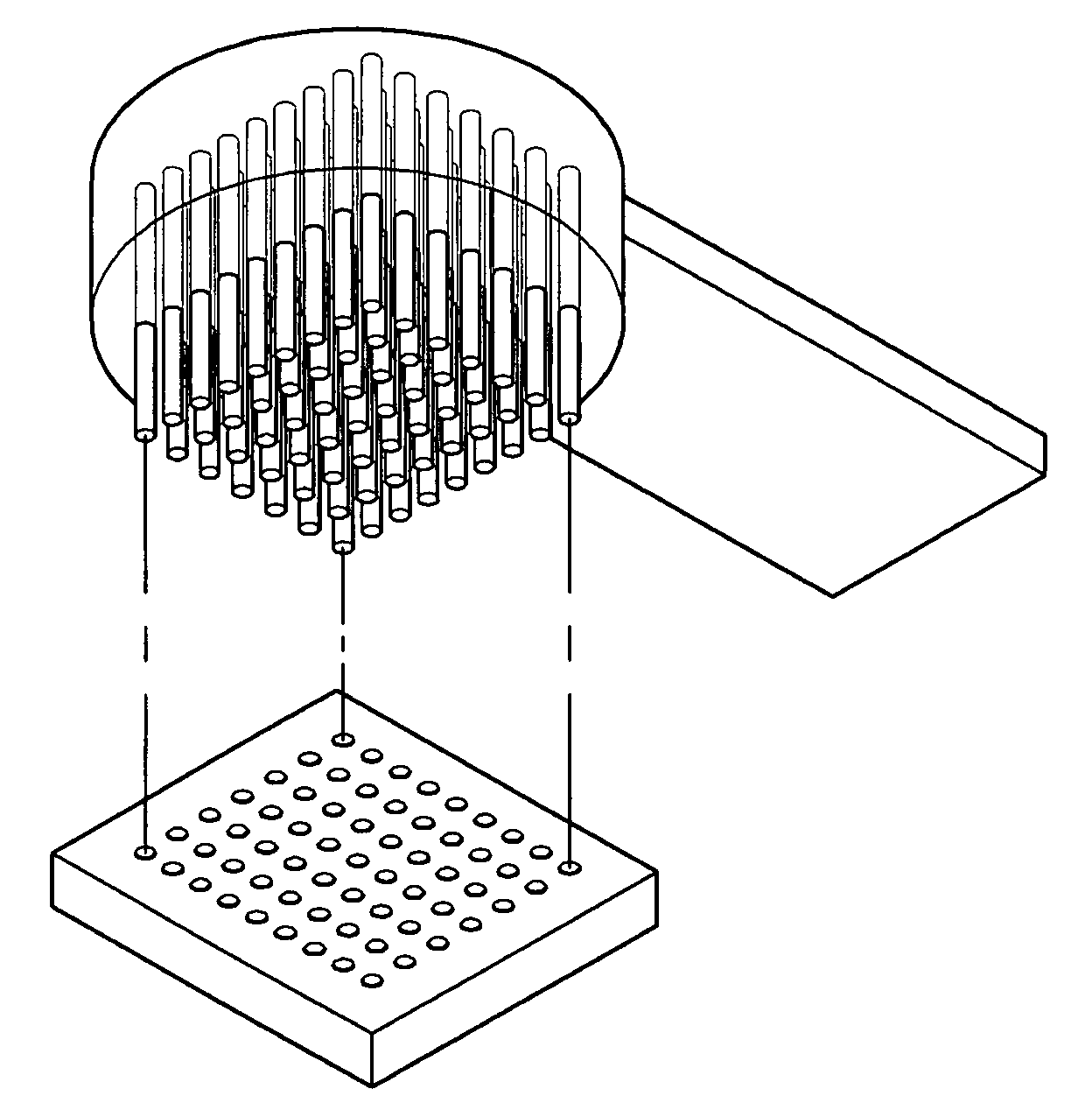 Method for producing nanowires using porous glass template, and multi-probe, field emission tip and devices employing the nanowires