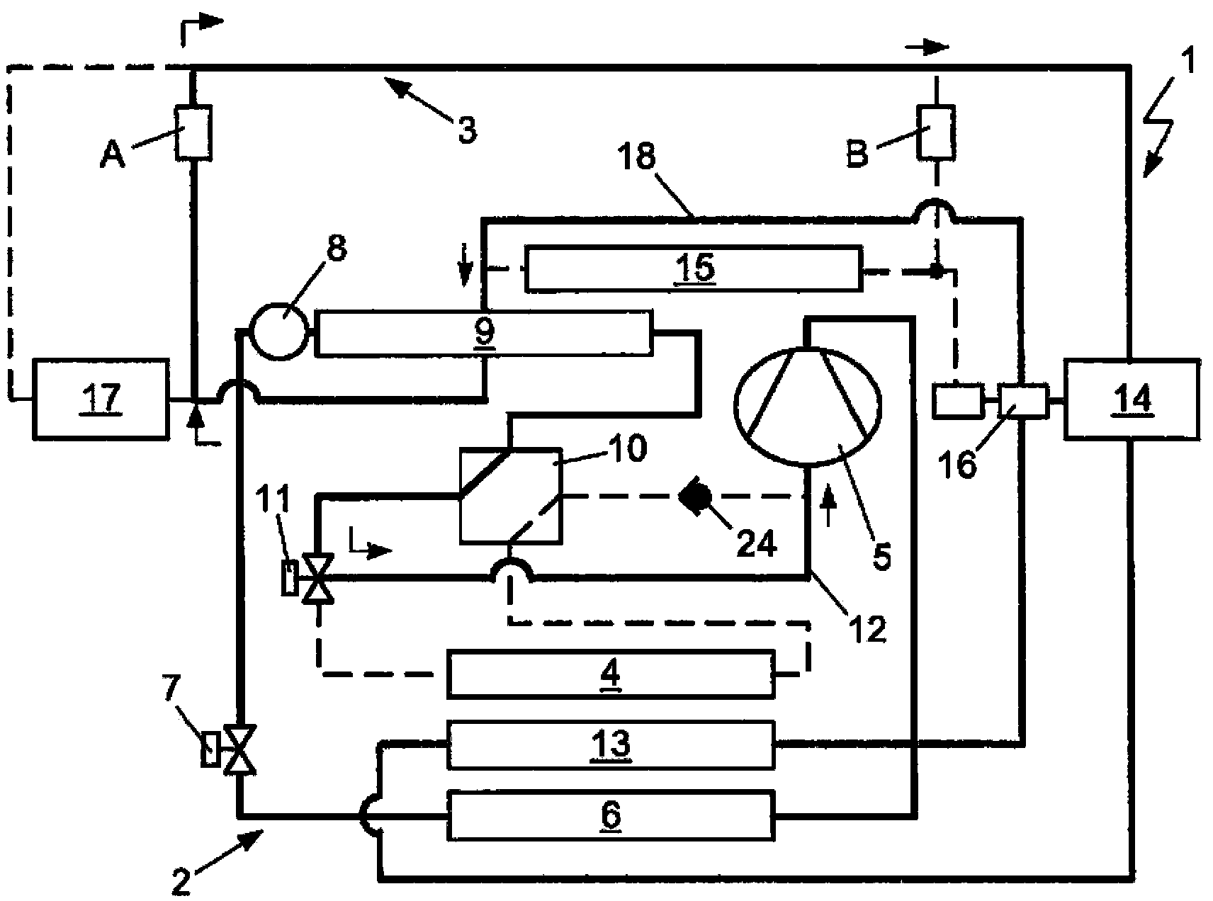 Device and method for heat distribution in motor vehicle