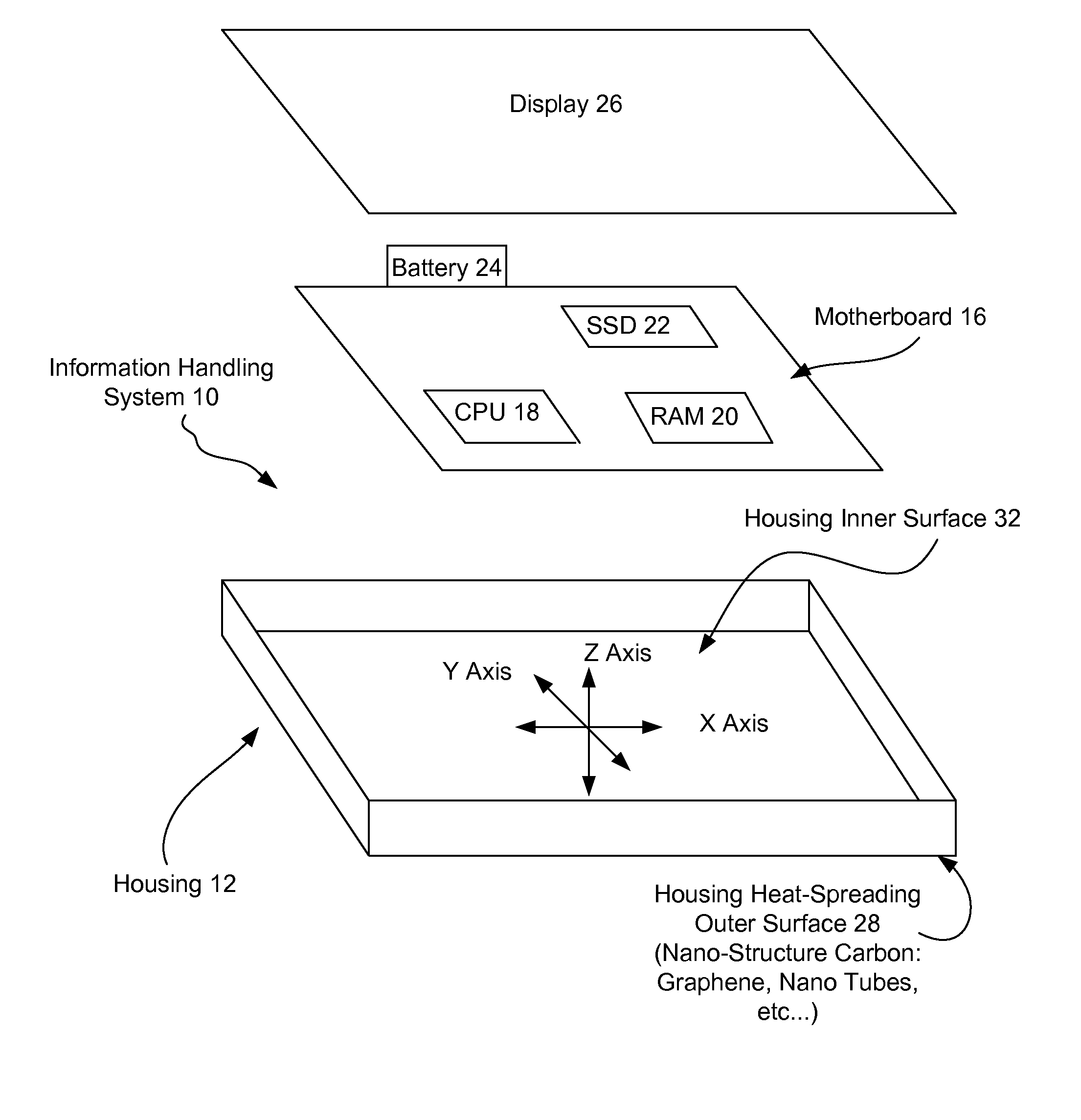 Information handling system housing heat spreader