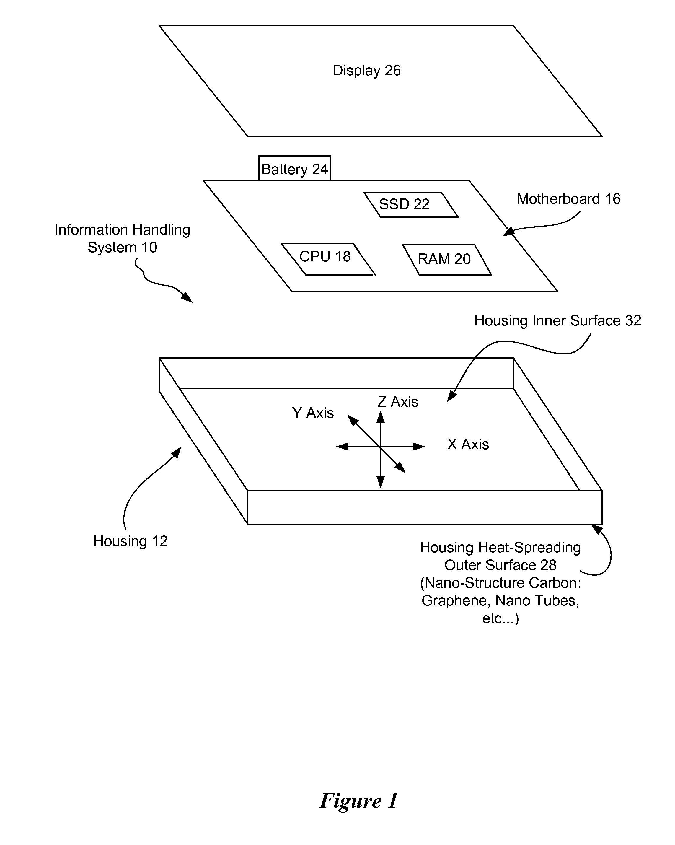 Information handling system housing heat spreader