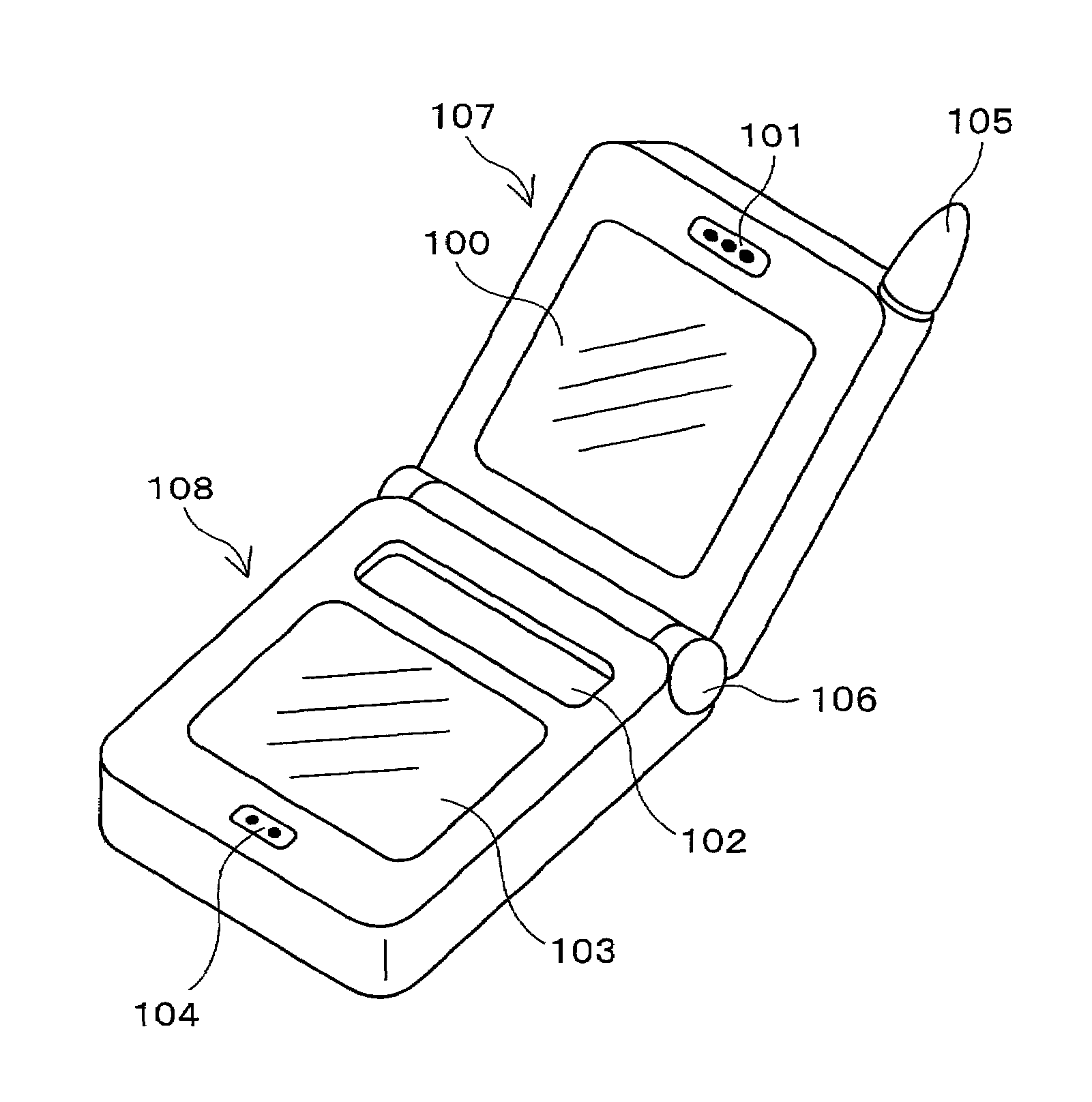 Portable information apparatus for displaying information in a folded state