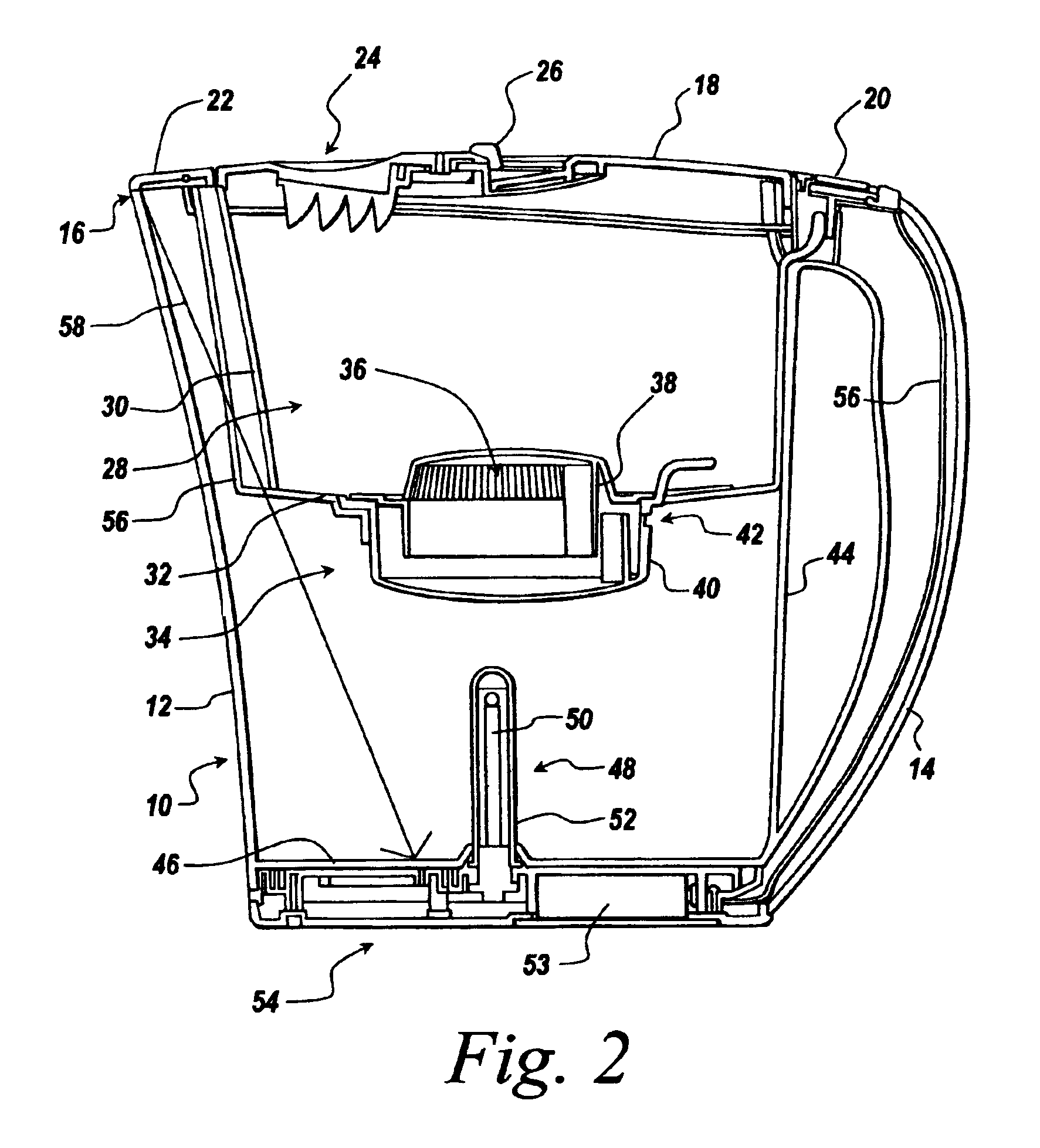 Portable, refillable water dispenser serving batches of water purified of organic and inorganic pollutants