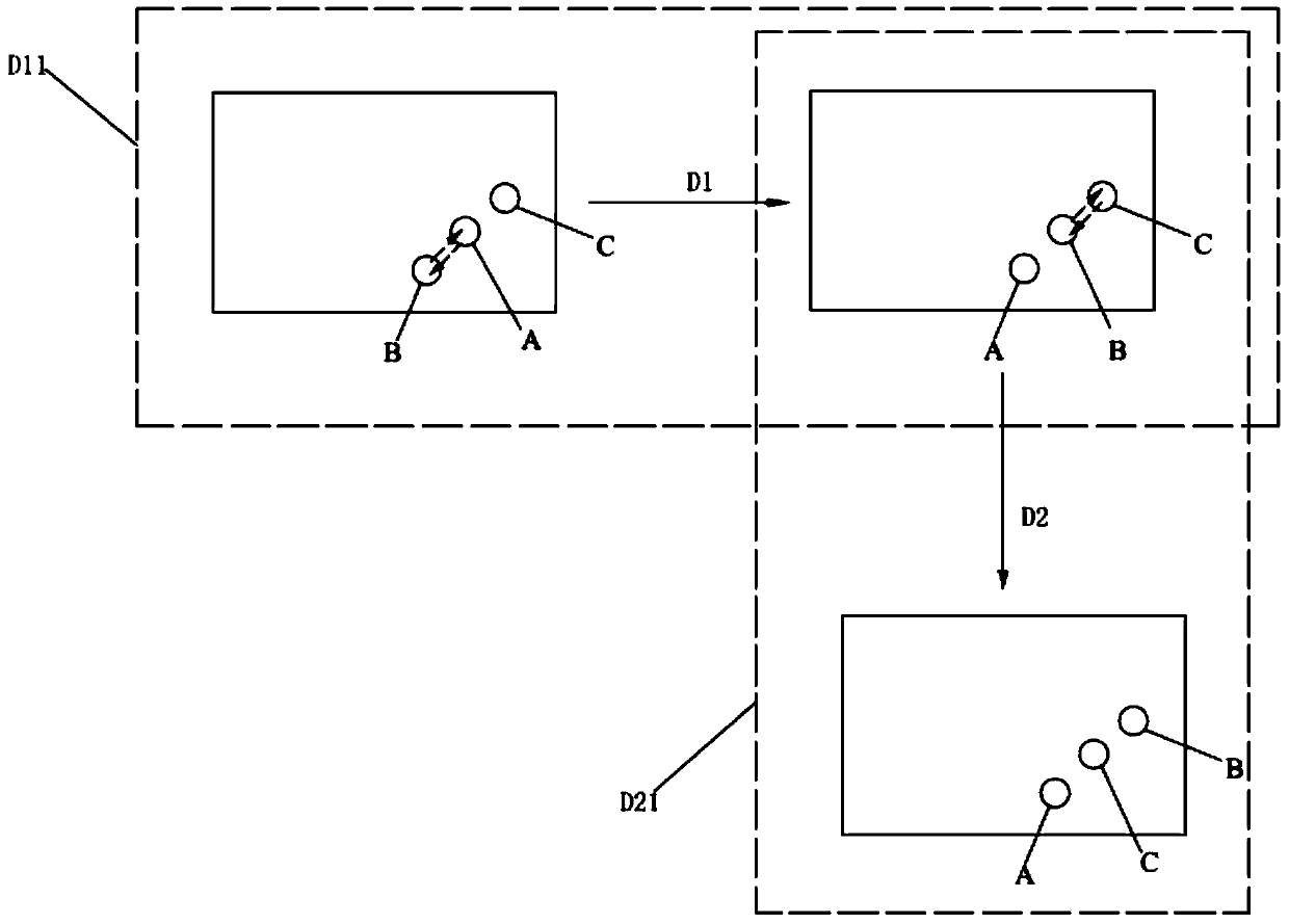 Switching method and device with relatively fixed positions between buttons, mobile client and computer client