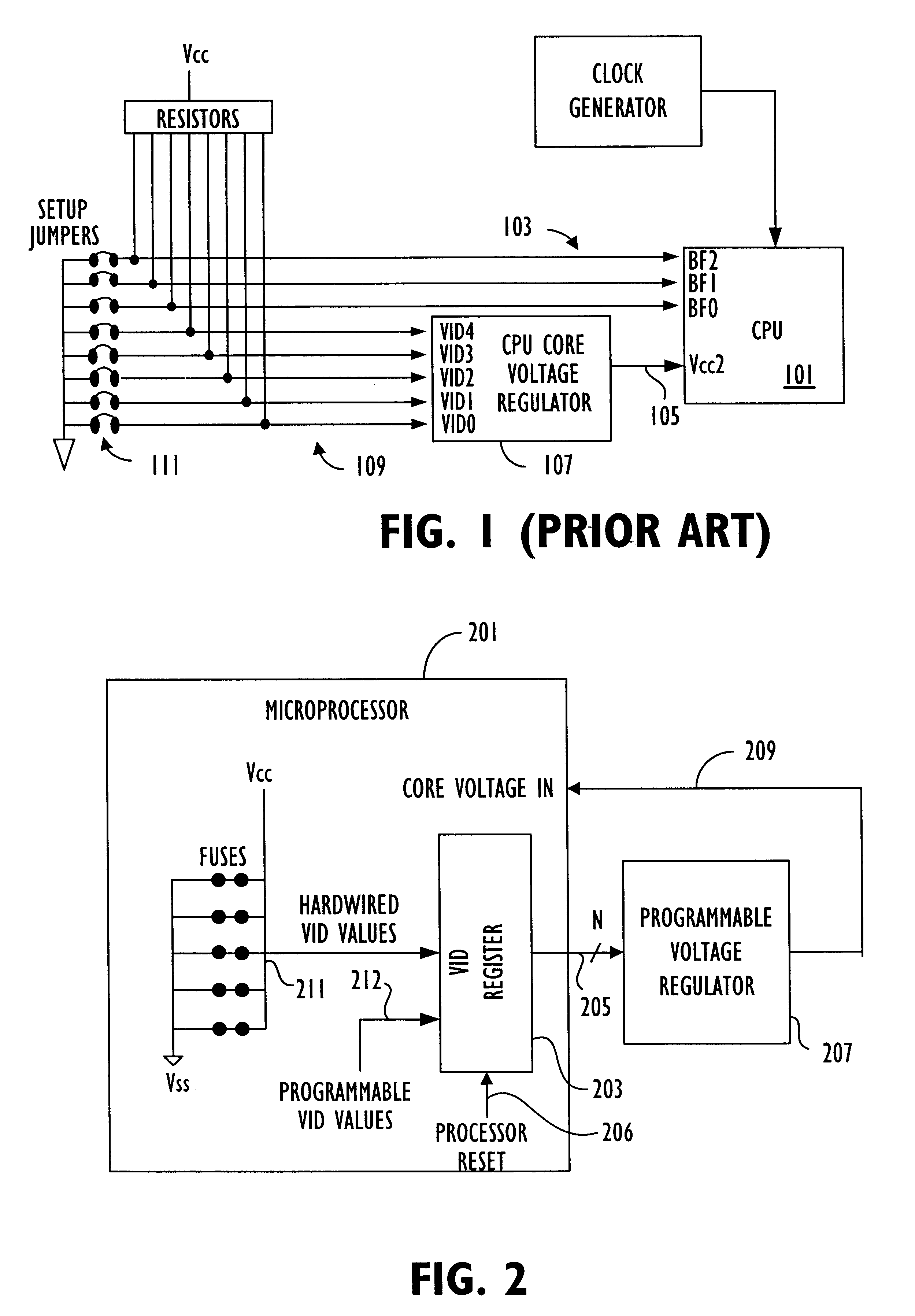 System for specifying core voltage for a microprocessor by selectively outputting one of a first, fixed and a second, variable voltage control settings from the microprocessor