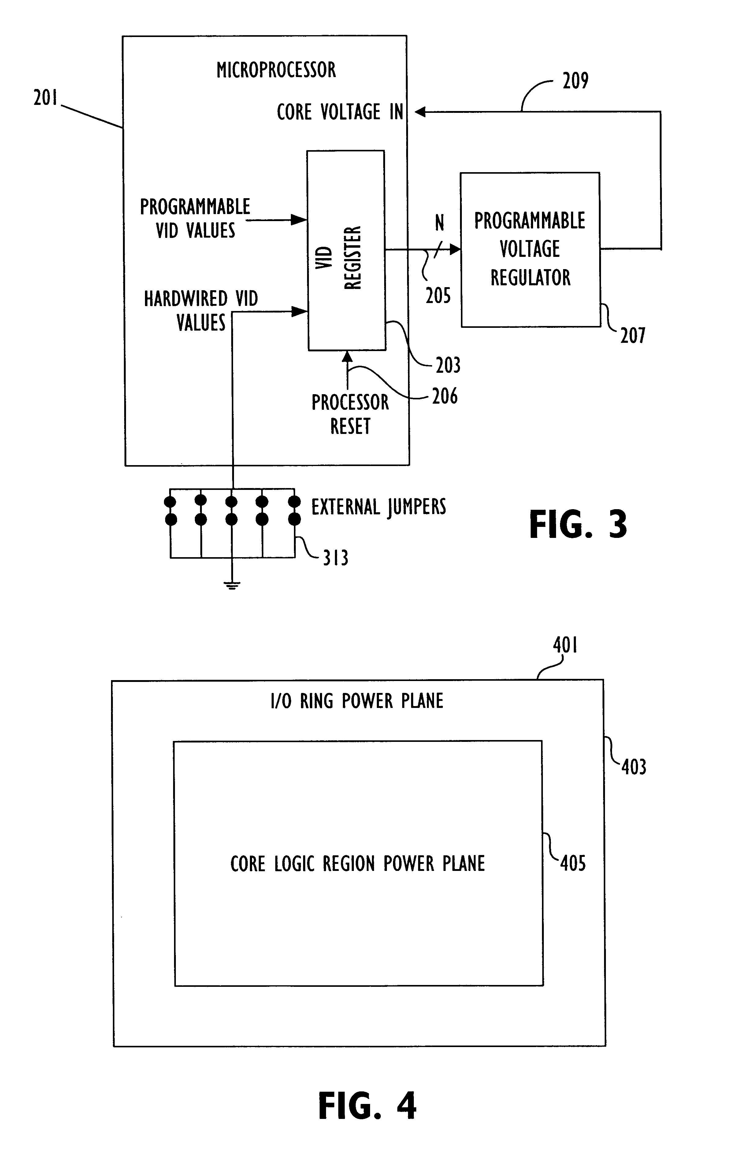 System for specifying core voltage for a microprocessor by selectively outputting one of a first, fixed and a second, variable voltage control settings from the microprocessor