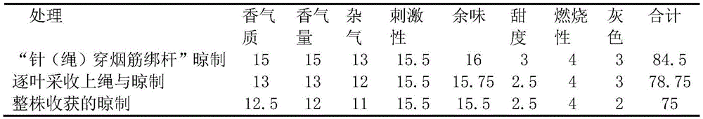 A method for drying cigar leaf wrappers by threading needle ropes through tobacco ribs and binding rods