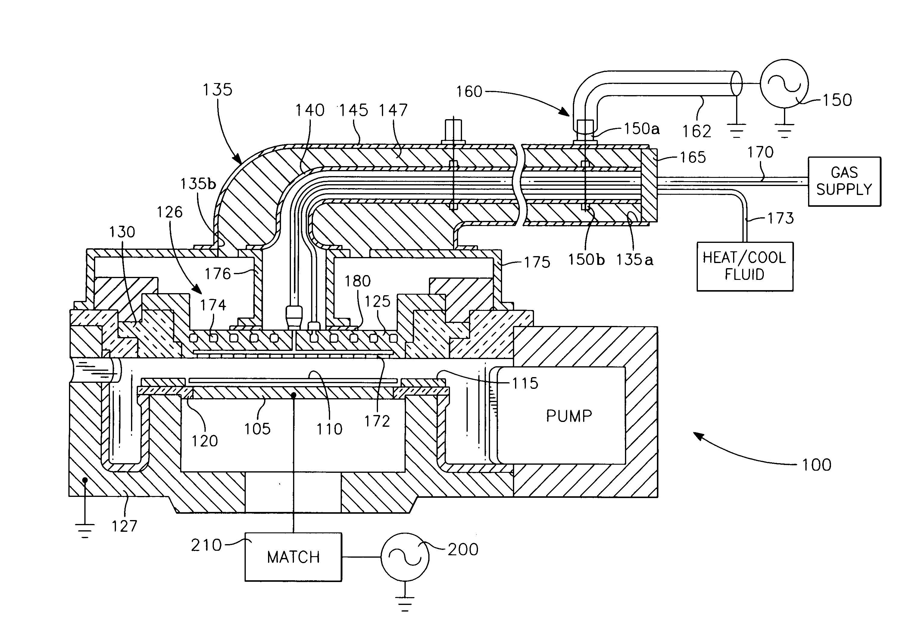 Plasma reactor overhead source power electrode with low arcing tendency, cylindrical gas outlets and shaped surface