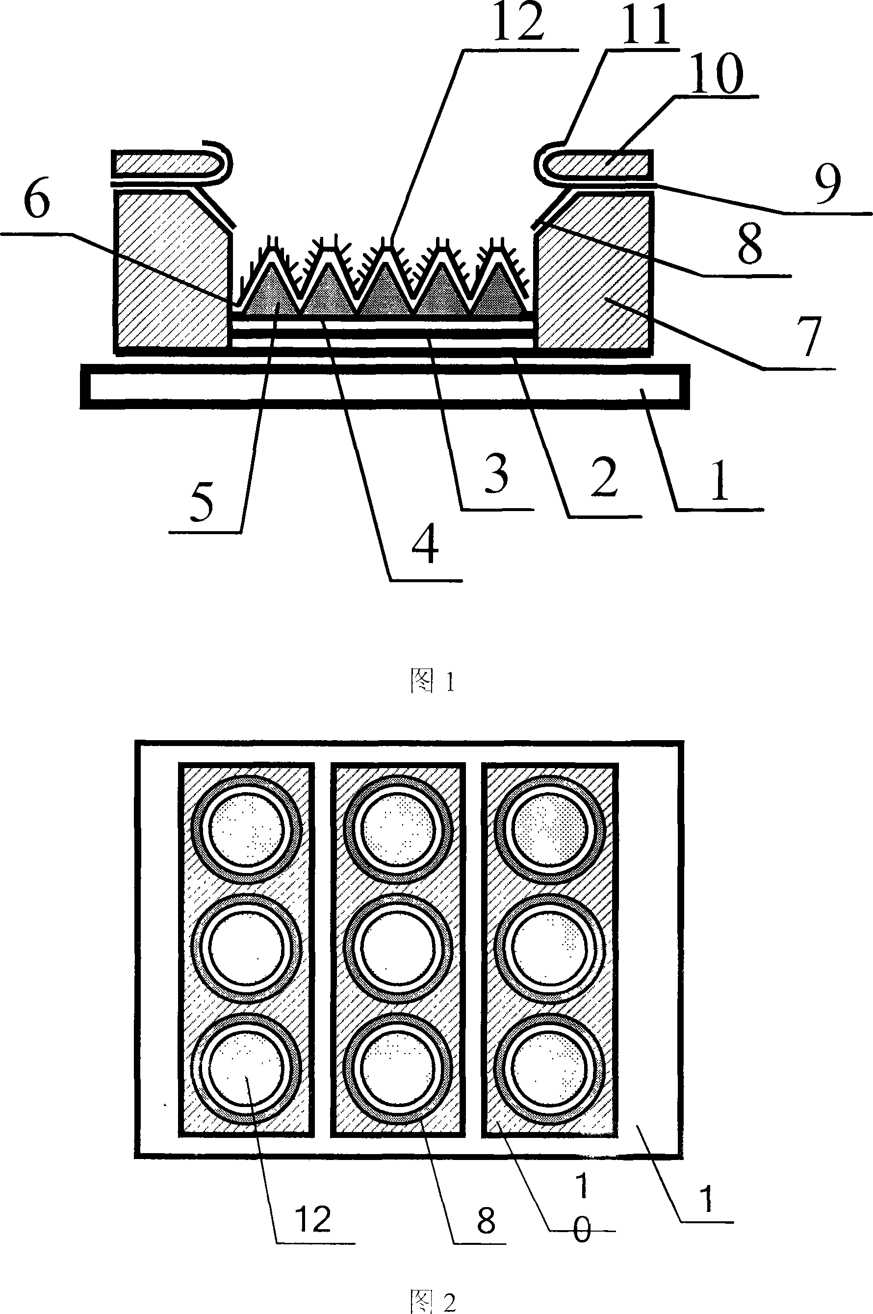 Flat-panel display device with igh gate-modulated multi-arris cathode structure and its preparing process