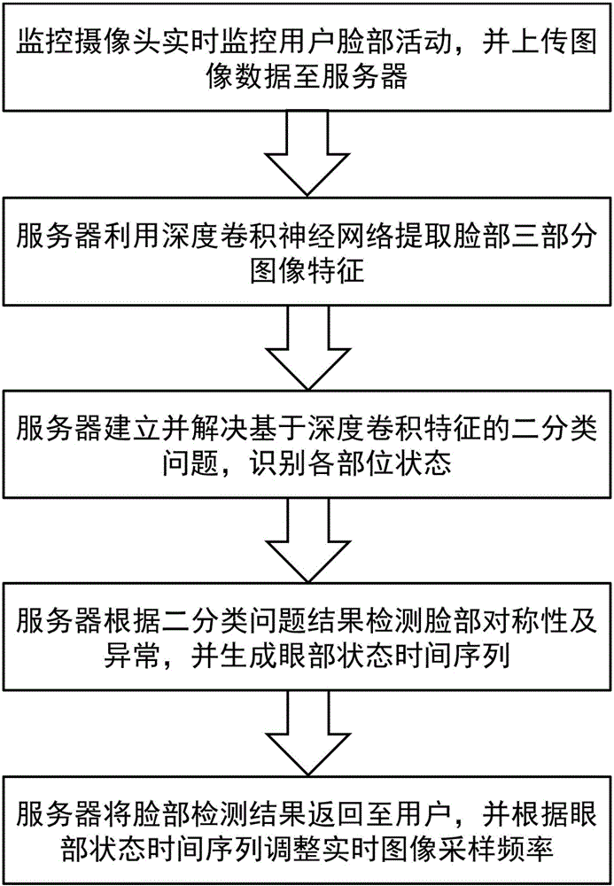 Method for detecting face symmetry and anomaly based on real-time face detection