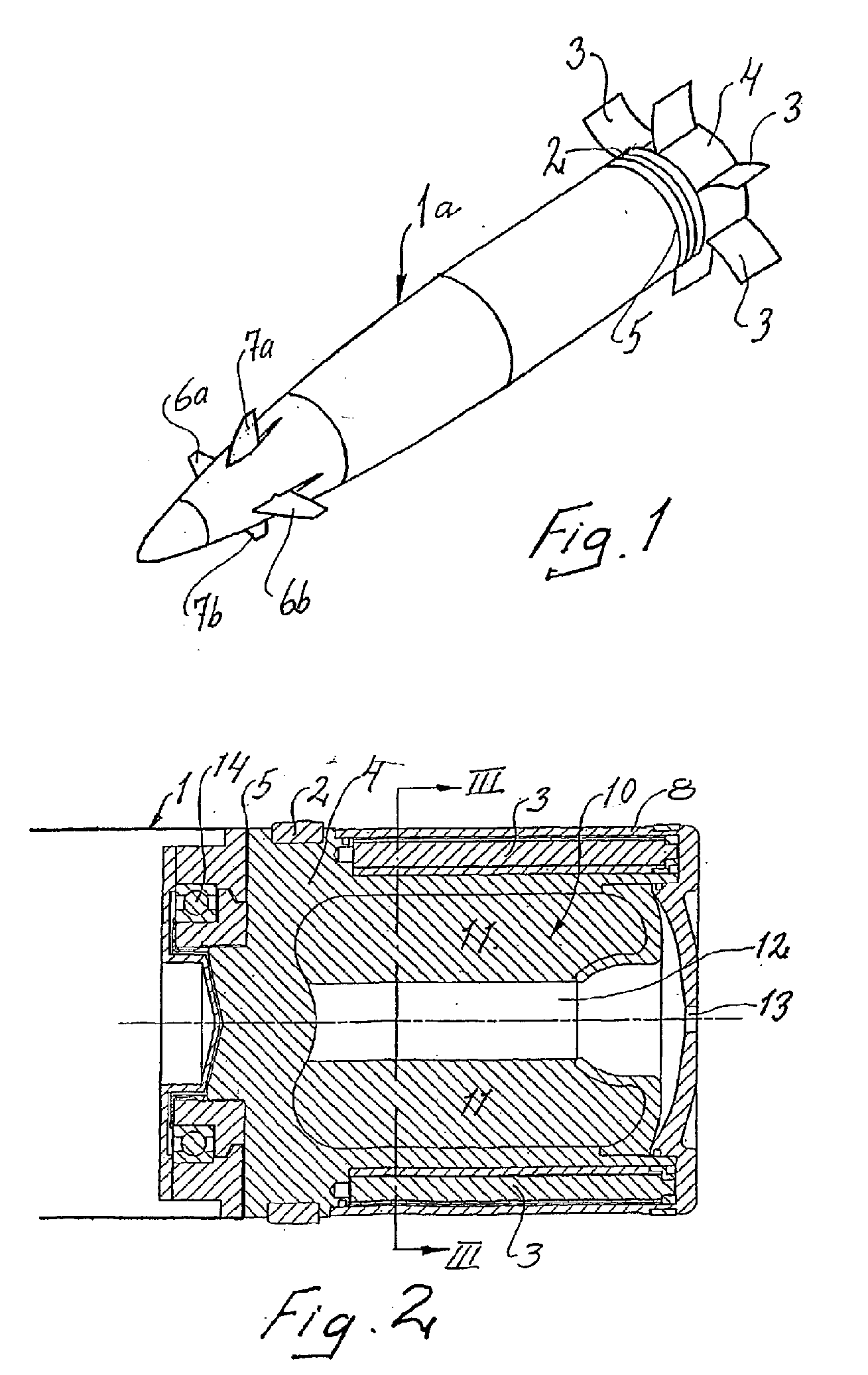 Method and arrangement for low or non-rotating artillery shells