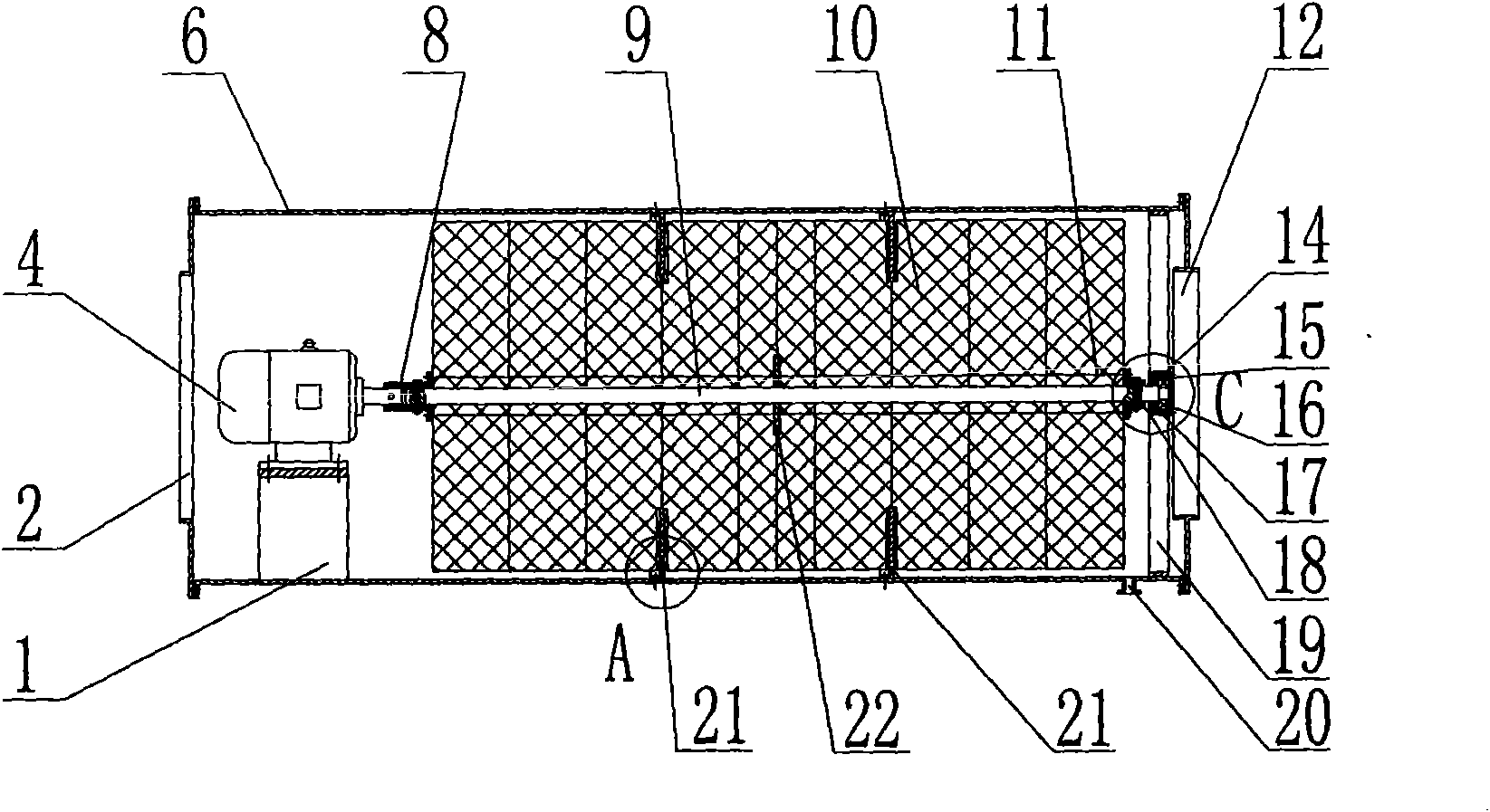 Gas purification and separation device of dynamic space separation mesh