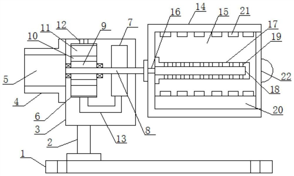 Raw material mixing and stirring device for snail mud production