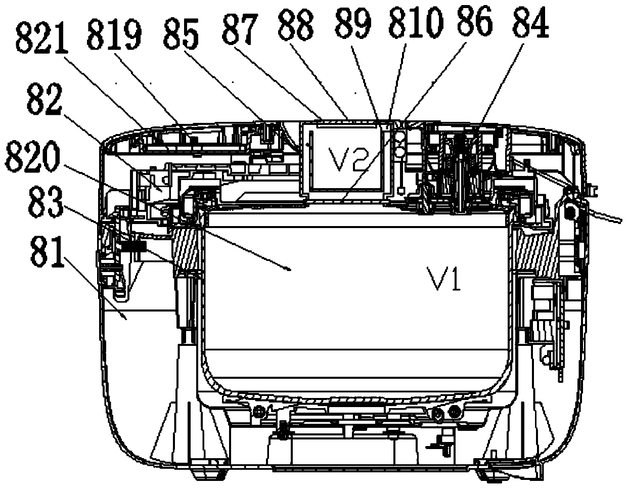 Device for automatic material adding and taking in midway of electric pressure cooker as well as control method