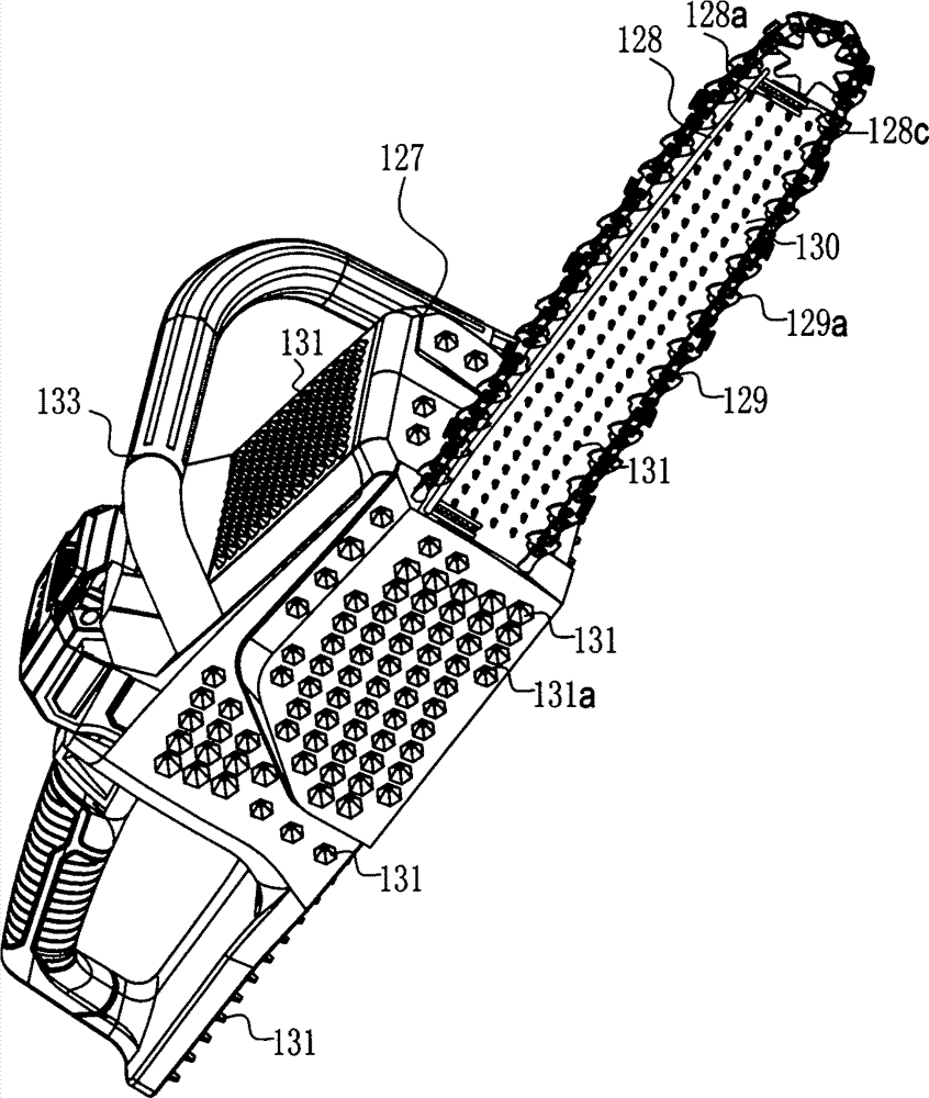 Lithium electric chain saw with conjugated arch back for autogenously grinding saw blade