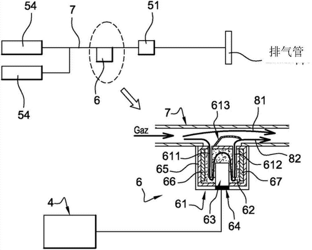 Device for measuring the pressure of gas in pollution control or energy storage system