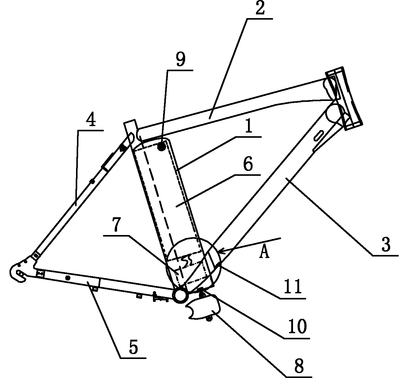 Electric vehicle frame with built-in lithium battery