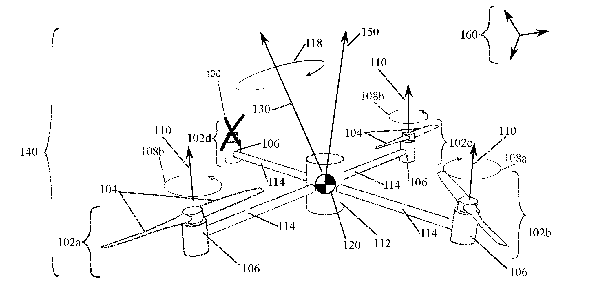 Controlled flight of a multicopter experiencing a failure affecting an effector