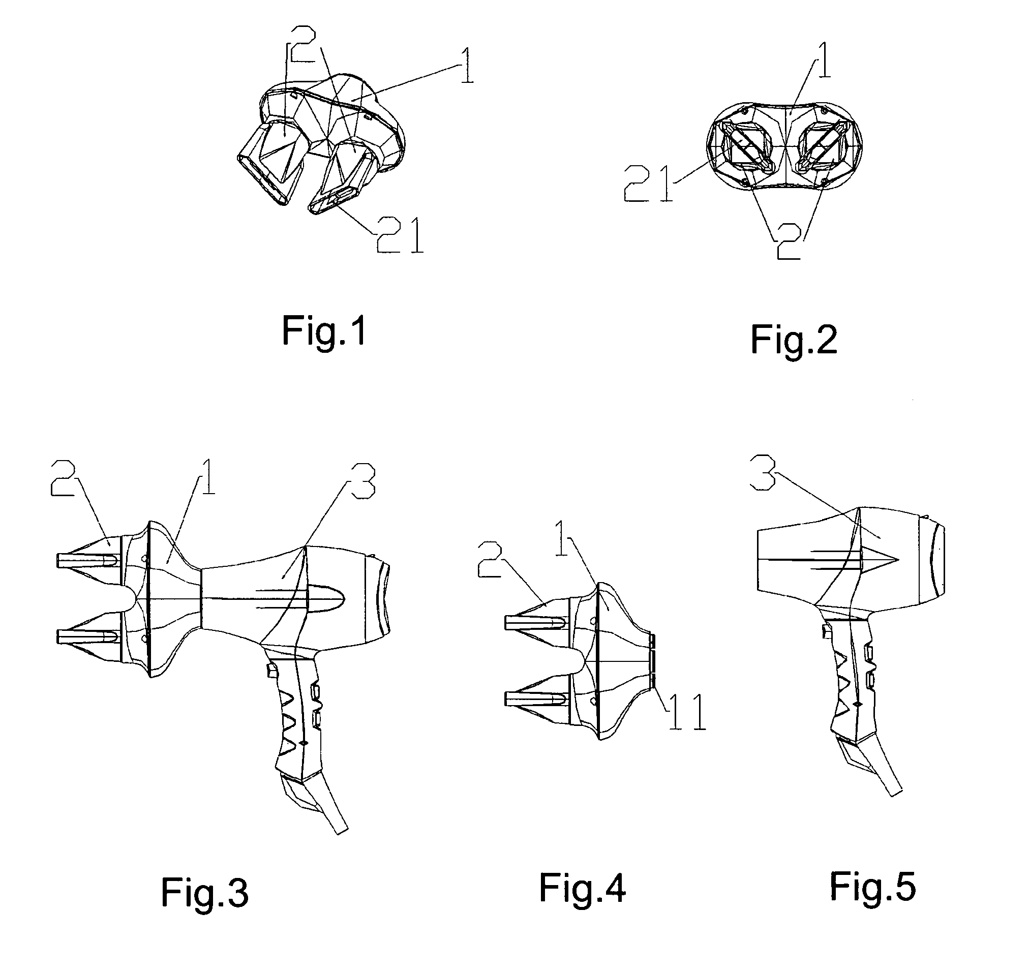 Wind-Collecting Nozzle Mounted on Outlet of Hair Dryer