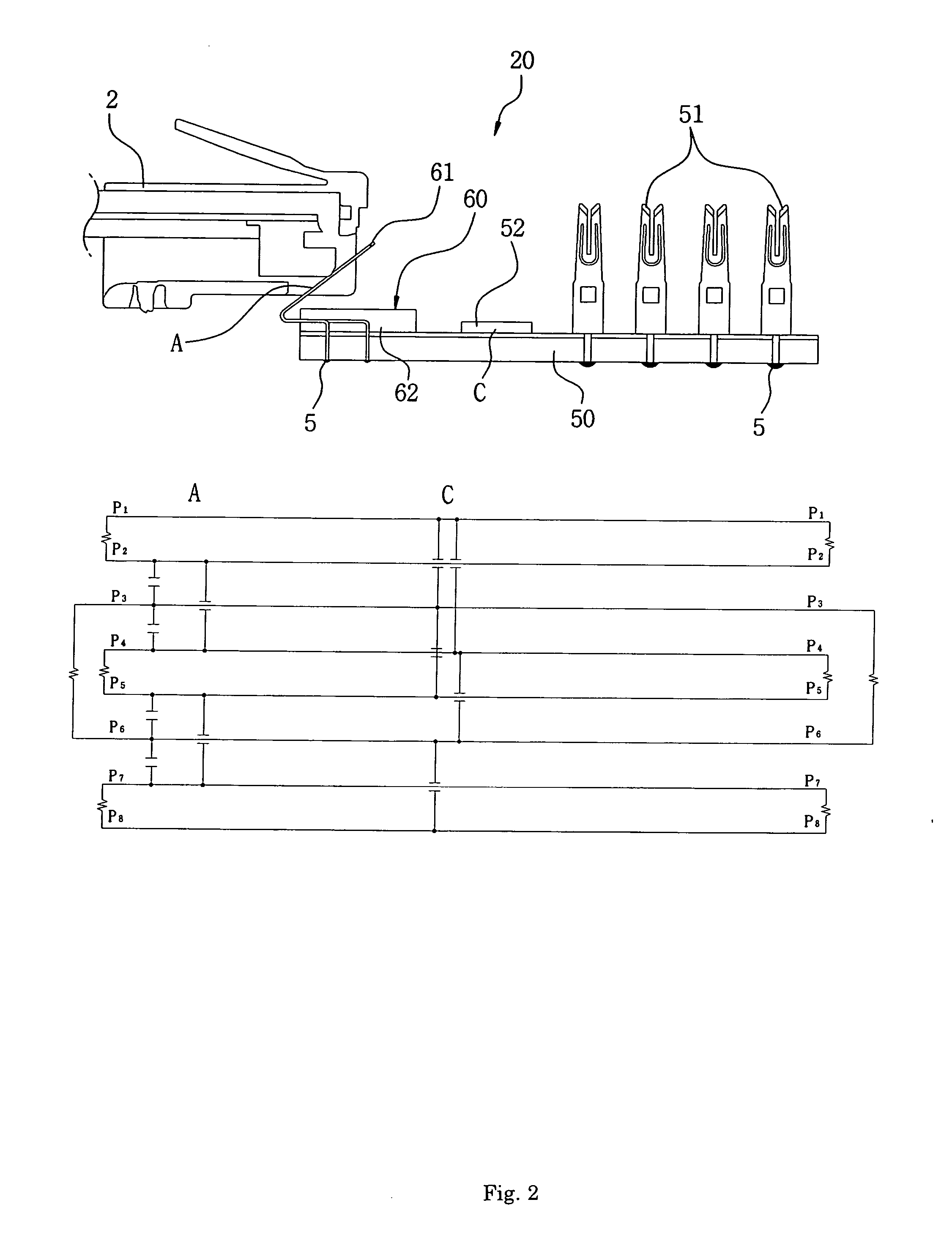 Crosstalk canceling pattern for high-speed communications and modular jack having the same