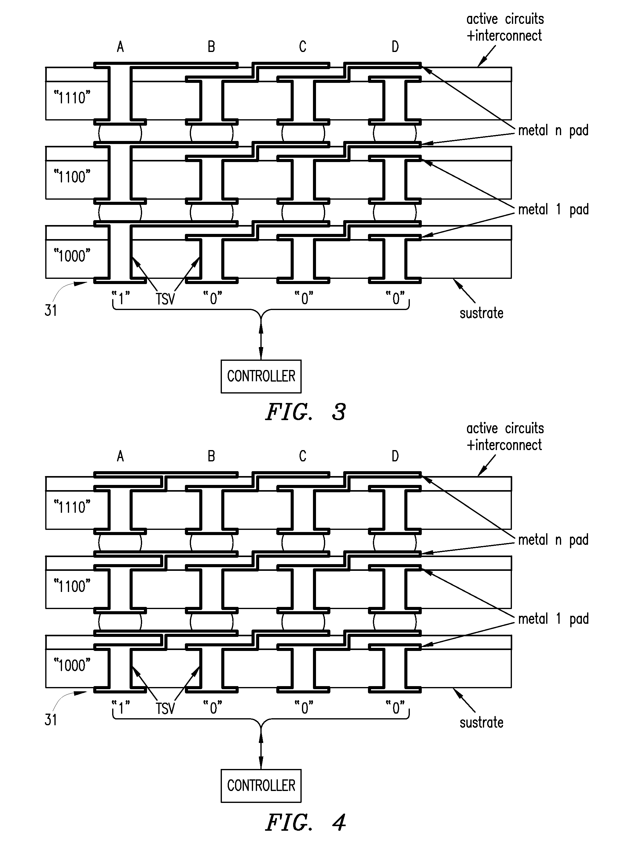 Using interrupted through-silicon-vias in integrated circuits adapted for stacking