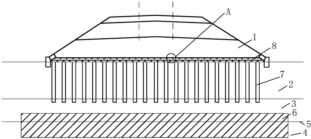 Roadbed structure for treating deep soft soil karst foundation