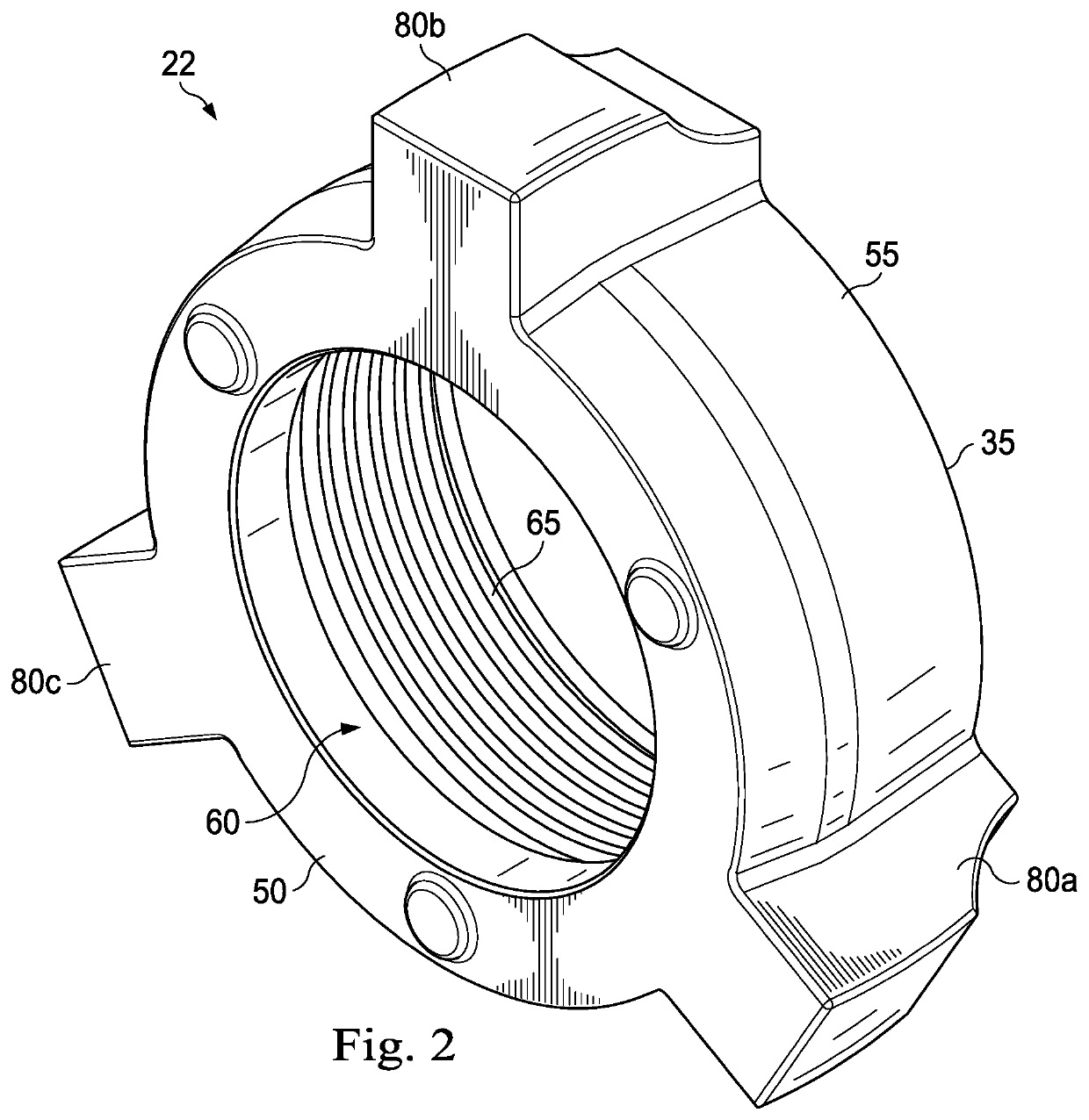 Full-root-radius-threaded wing nut having increased wall thickness