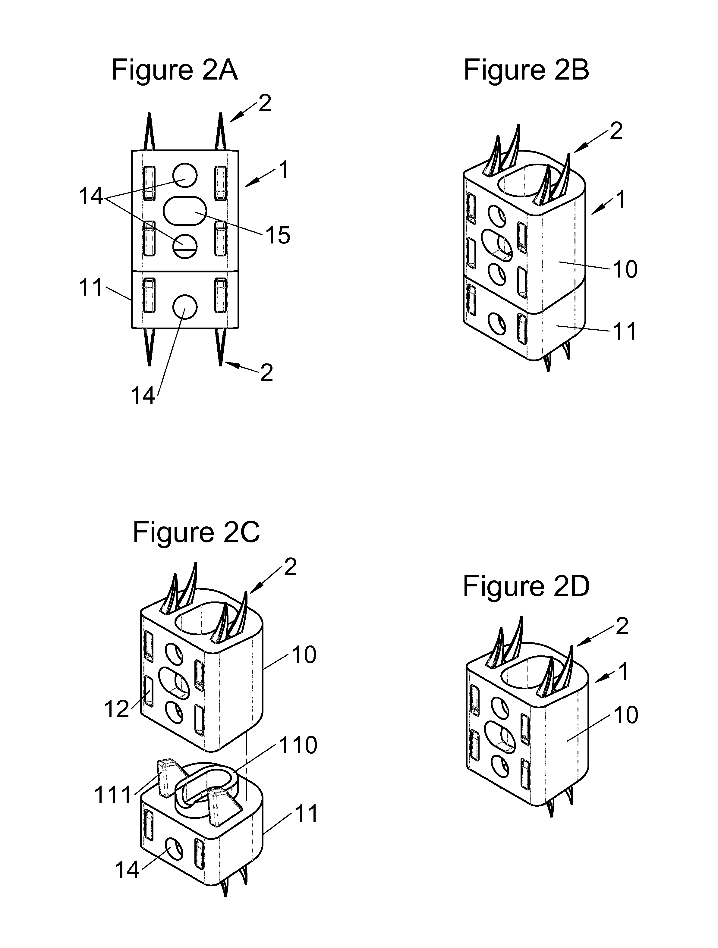 Vertebral implant, vertebral fastening device of the implant and implant instrumentation