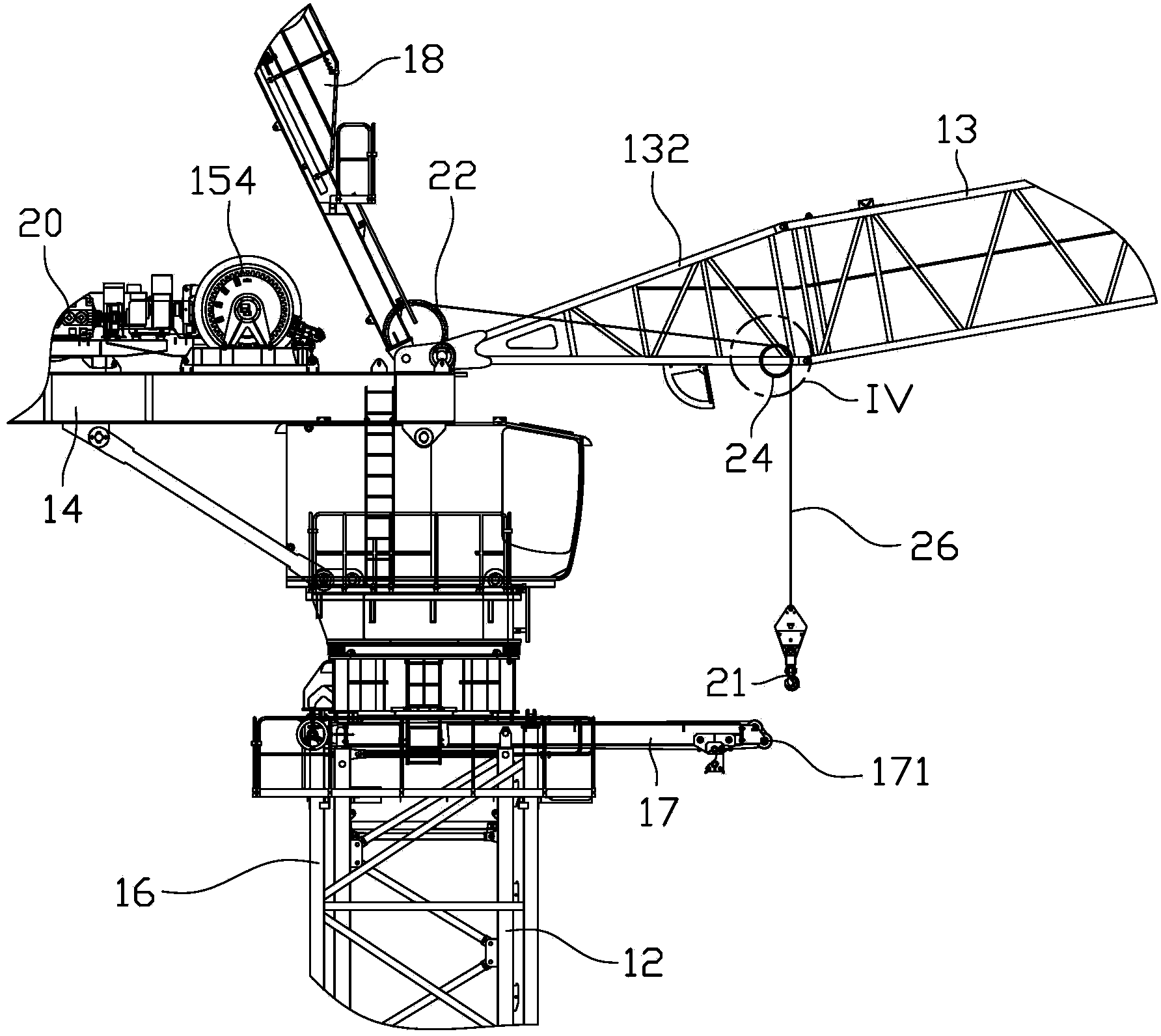 Movable arm tower crane, and standard knot introduction system and standard knot introduction method thereof