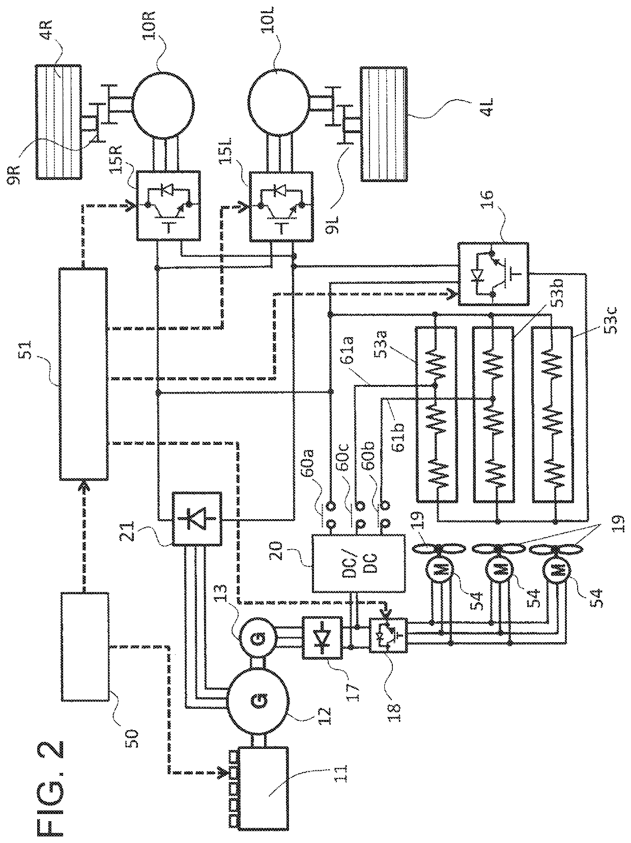 Regenerative braking device and dump truck