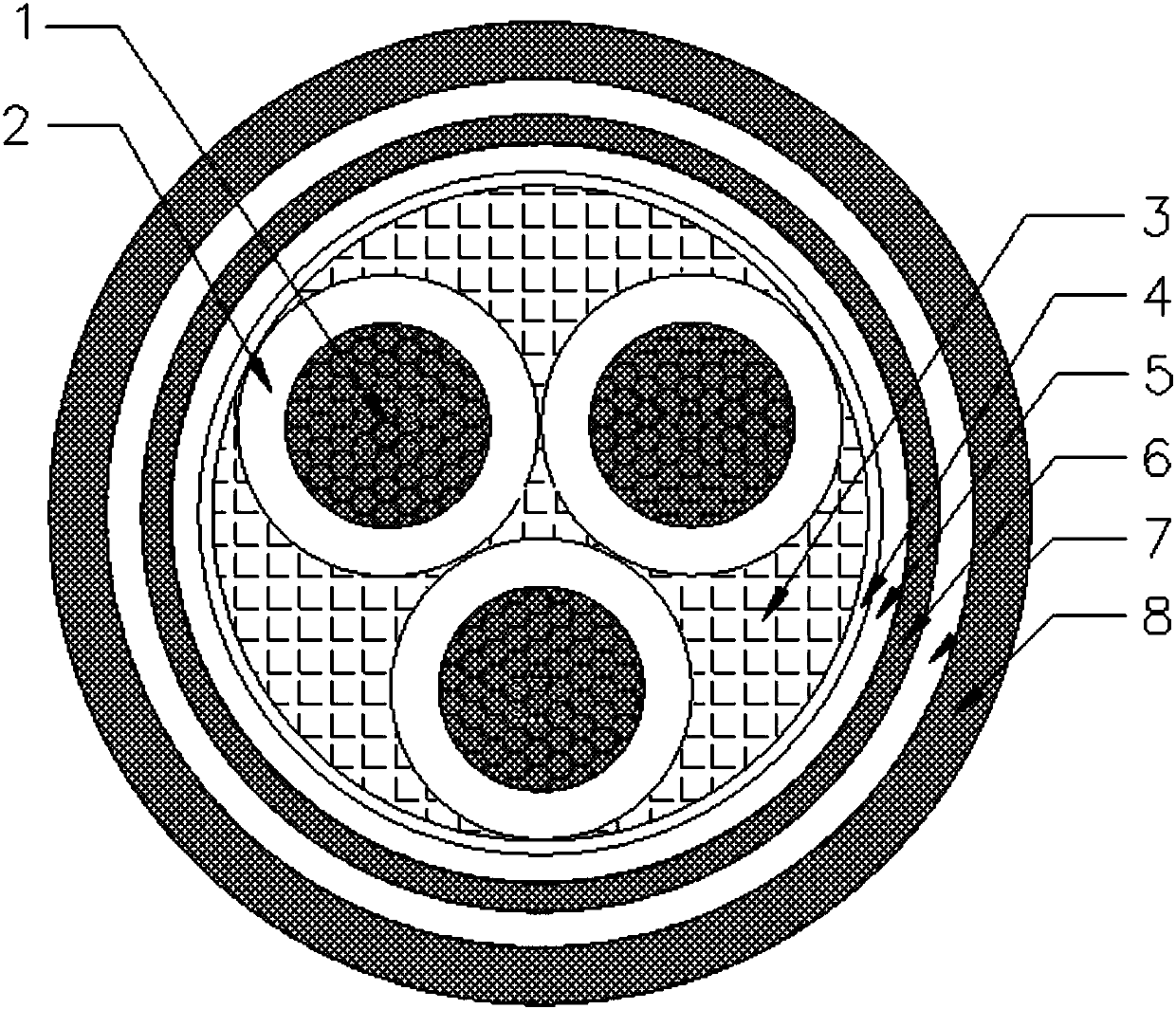 Environmental-protection heat-insulation medium-voltage crosslinked flexible fireproof cable with metal steel sheath