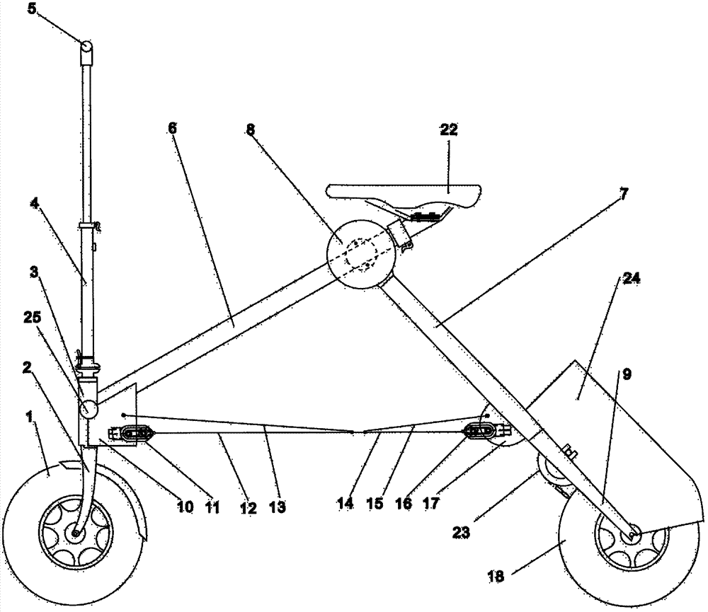 Lightweight portable bicycle with small wheel diameters and capable of being folded vertically