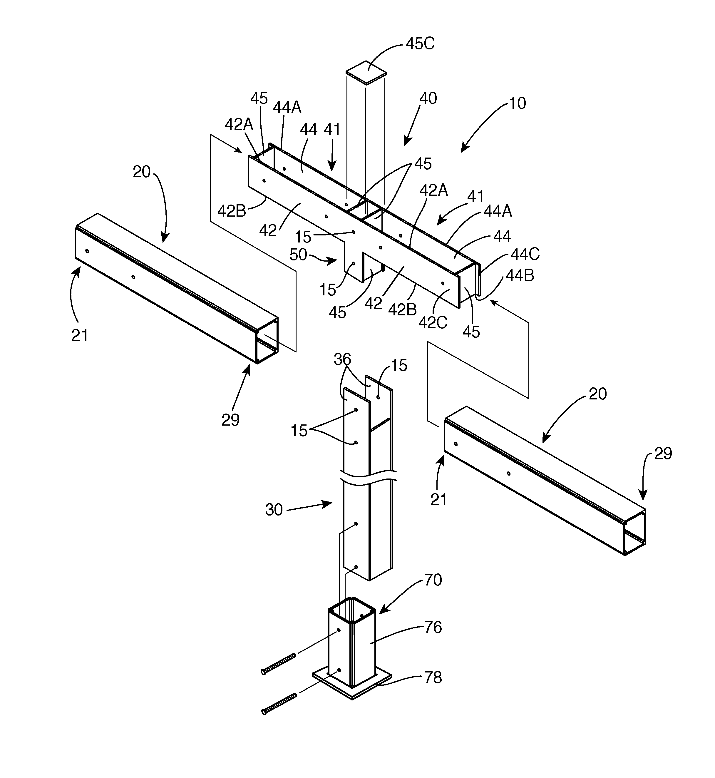 Screen support assembly with wide lateral support efficiency