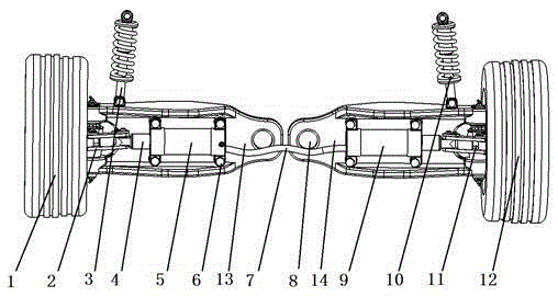 Live forklift steering axle with series oil cylinders