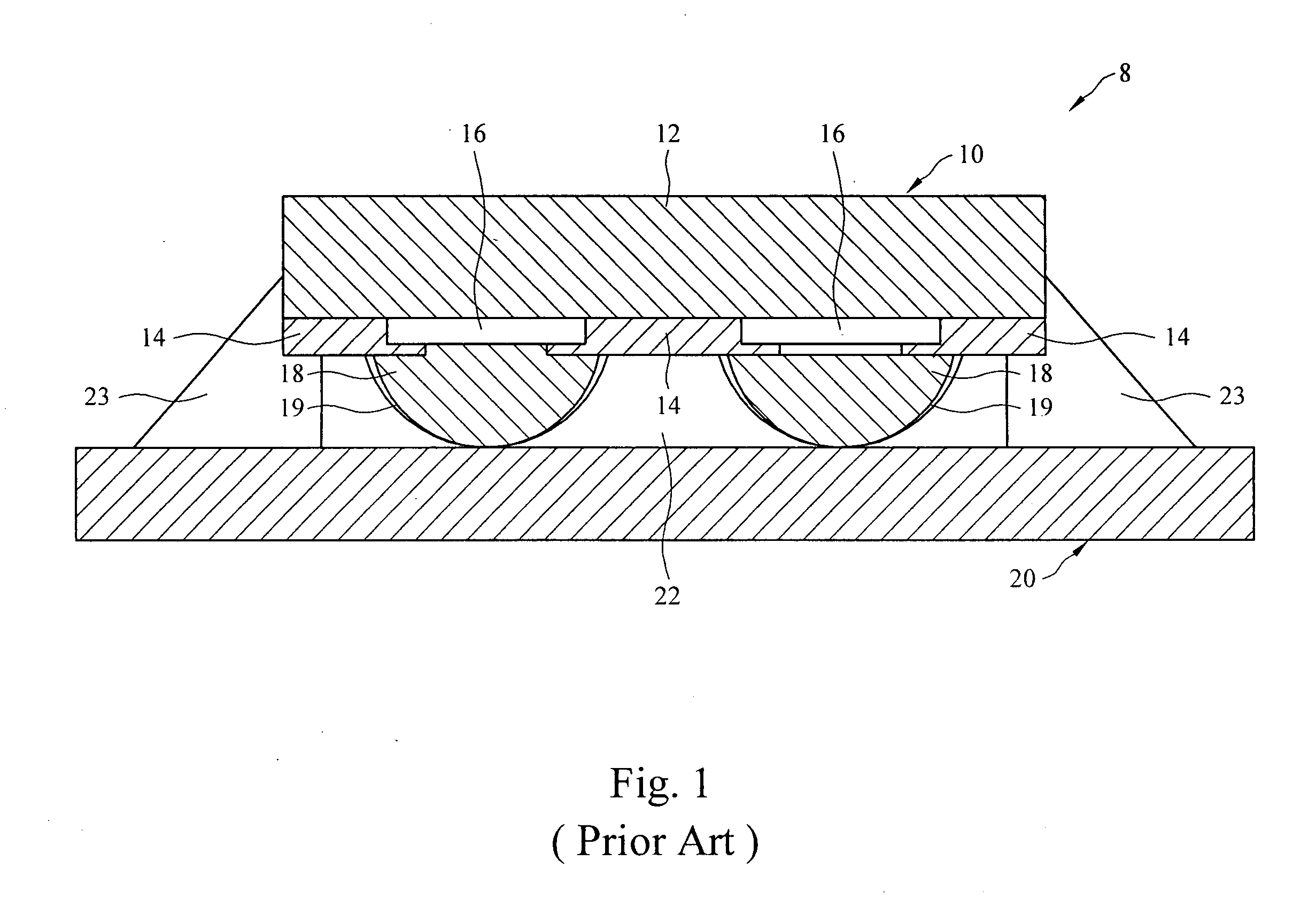 IC chip package structure and underfill process