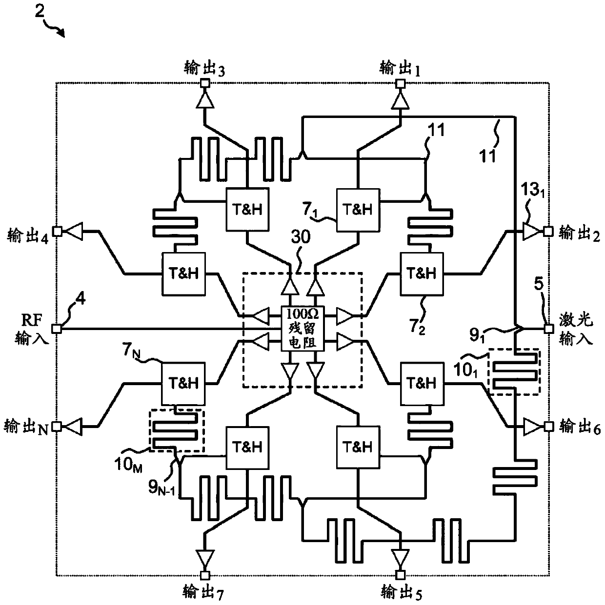 Sampling device with time-interleaved optical clocking