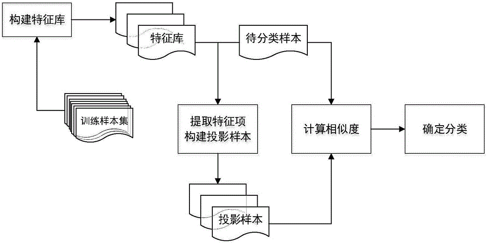 Classification method based on feature library and projection