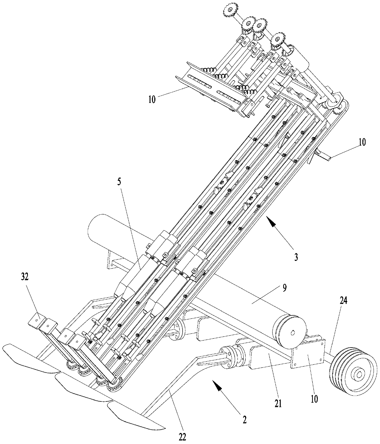 Shearing device of garlic harvester