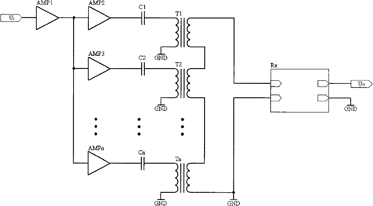 Power synthesis technology device of low-frequency amplifier