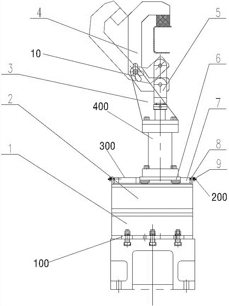 Specific track pivoting arm type hydraulic tensioning device for car body assembly