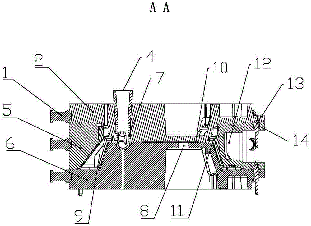 Sand coated iron mould casting device and casting technology of three-part-box ring type casting