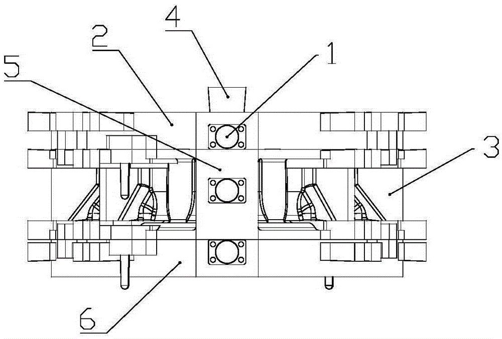 Sand coated iron mould casting device and casting technology of three-part-box ring type casting