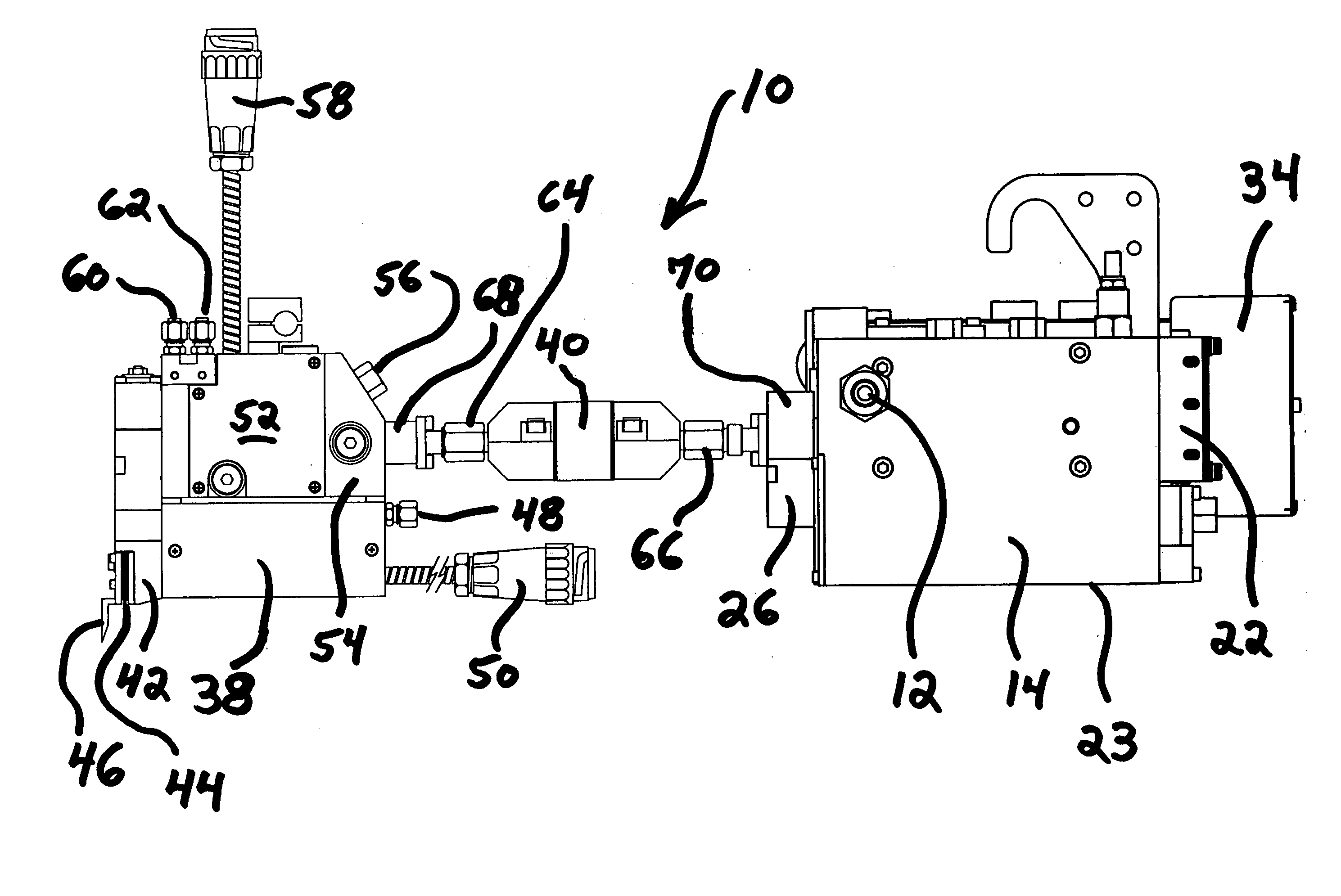 Remote metering station and applicator heads interconnected by means of relatively short hoses with universal connectors