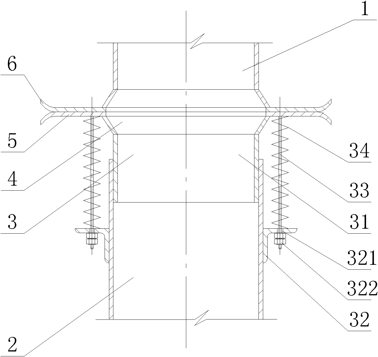 Device for jointing dust removing air pipes of movable discharging carriage, dust removing system and method for jointing air pipes